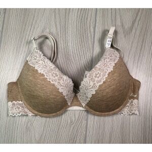 Victoria's Secret PINK Push Up Bra Tan Lace Trim 32C NWT